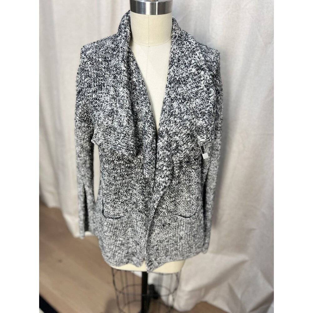 Eileen Fisher Open Front Cardigan Organic Cotton Alpaca PM Black/White Marl